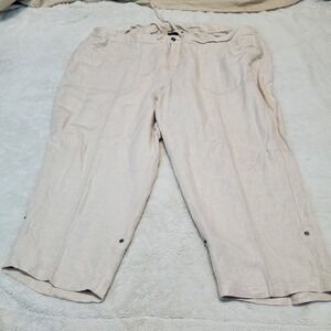 Lane Bryant Beige Gold Linen Blend Beach Casual Cropped Culotte Pant Women 26 28
